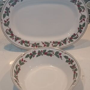 Platter And Veggies Bowl Set Ivory Holly